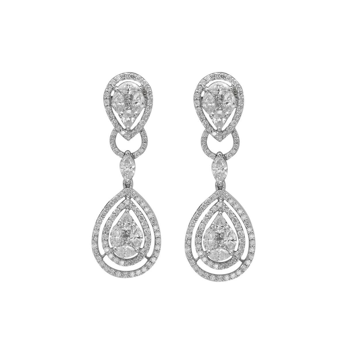 Radiant Cluster Drop Diamond Earrings